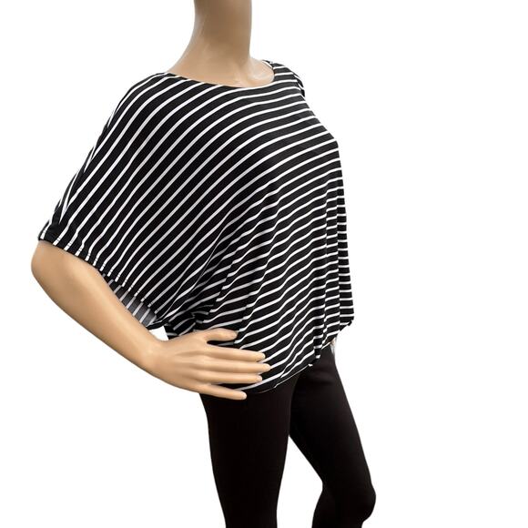 AB Studio Women Black White Stripes Dolman Sleeve Pullover Blouse Size M - Picture 3 of 5